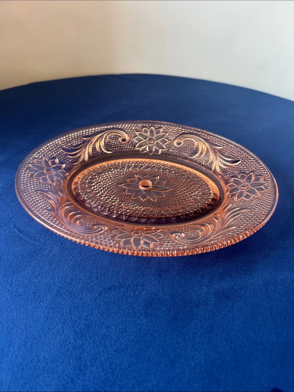 Vintage Pressed Glass Oval Serving Tray - Pink